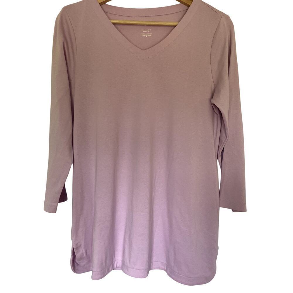J.Jill Pima V-Neck Tee M Pink Womens 3/4 Sleeve Cotton Sweater